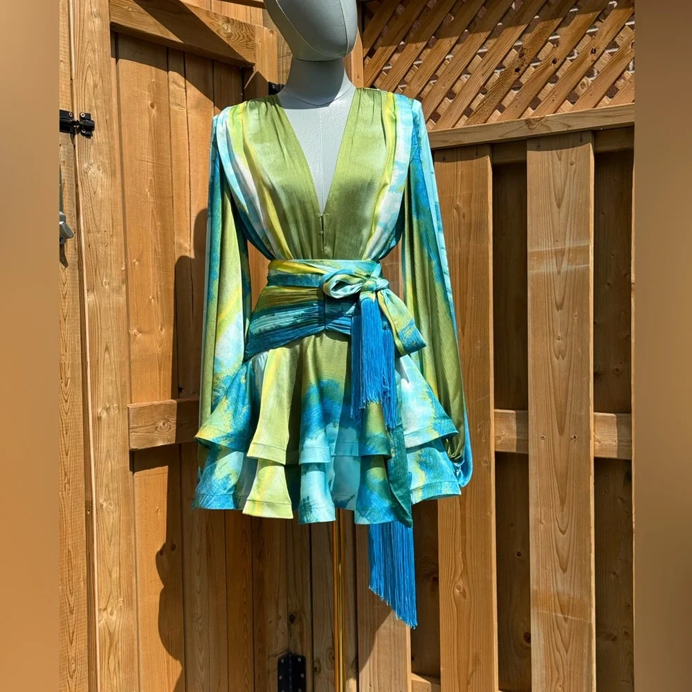 🆕 BRONX & BANCO 🧿 NWOT Bedouin Coastal Mini Dress, Blue Multi - Sz XS US 2